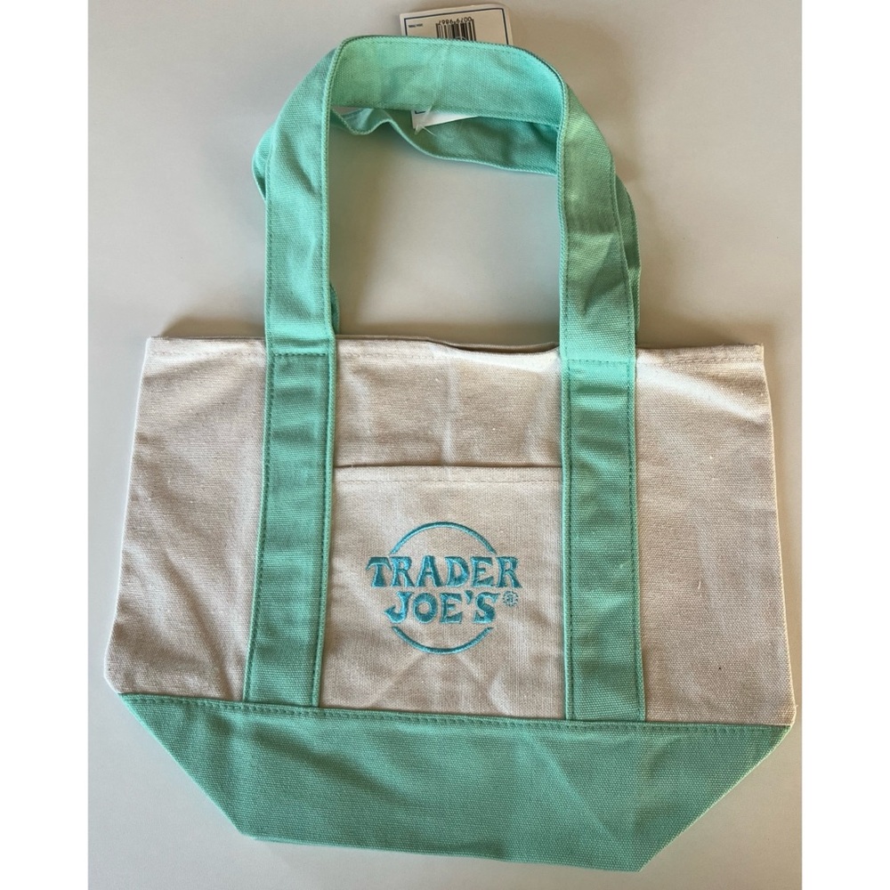 NWT Trader Joe’s Pastel Green Mini Canvas Tote Bag